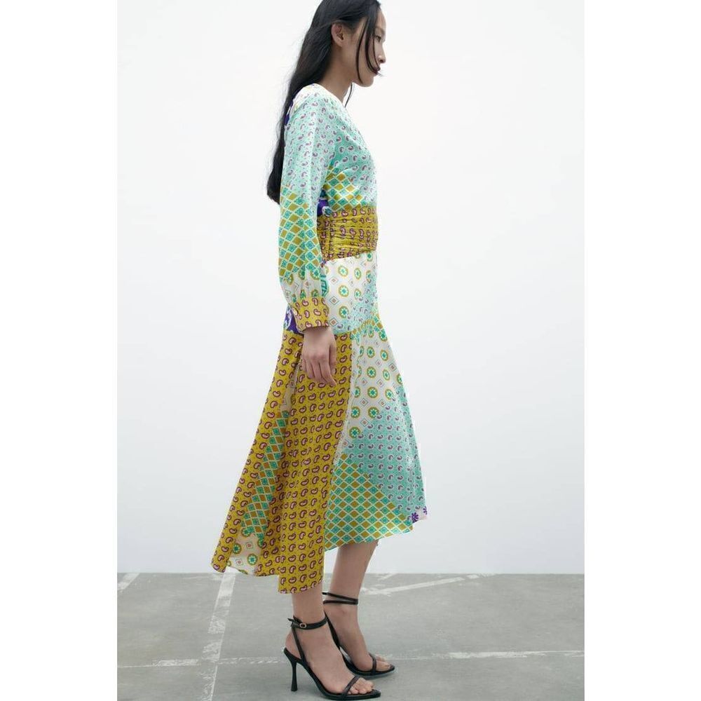NWT ZARA PATCHWORK PRINT MIDI DRESS - Picture 10 of 14